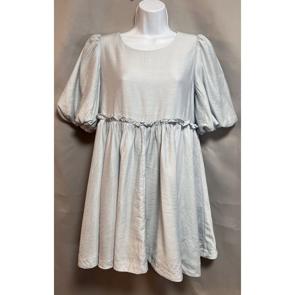 Mable Woman's Dress Babydoll Stain Blue Size Medium